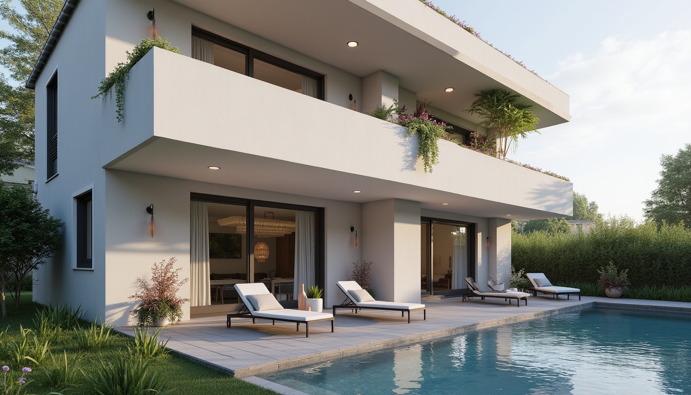 O balustradă modernă de balcon din fier forjat, cu un design minimalist, integrată într-o clădire contemporană, ilustrând